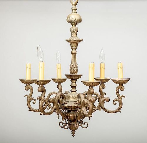 Baroque Style Brass Six-Light Chandelier