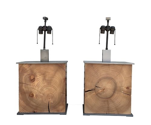 2 CABO Lamps by Laura Hunt, Solid Wood & Stainless