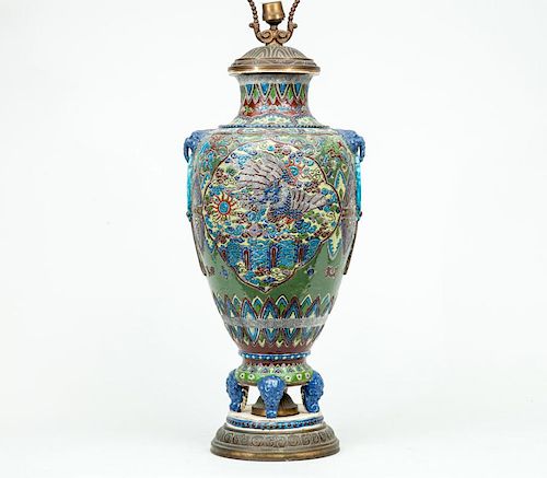 Relief-Decorated White Earthenware Vase, Mounted as a Lamp