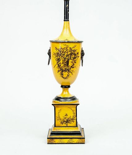 Charles X Style Transfer-Printed Yellow Ground Tôle Urn-Form Lamp