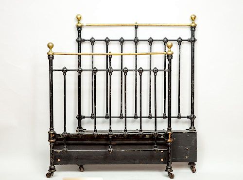 Brass and Black Painted Headboard and Footboard