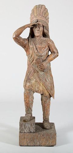 American Carved and Painted Wood Figure of a Native American Chief