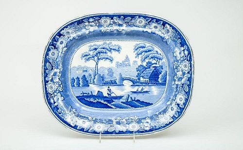 Staffordshire Blue Transfer-Printed Platter, in the Wild Rose Pattern