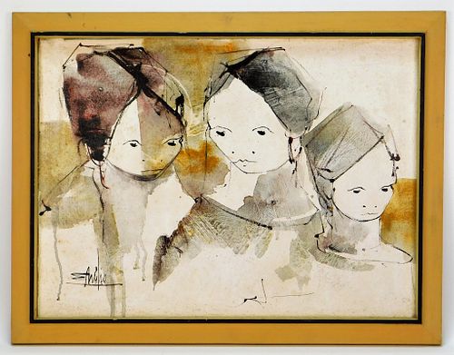 Modern Abstract Three Girls Portrait Painting