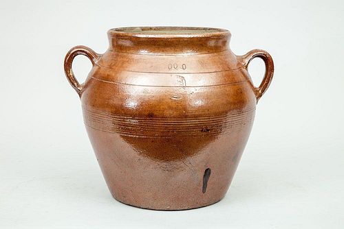 French Brown-Glazed Pottery Two-Handled Pot