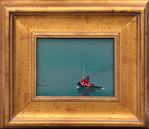 Robert Stark Jr. Oil on Canvas "Tugboat Rounding Brant Point, Nantucket"