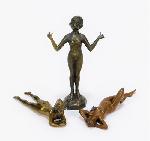 3 Viennese Bronze Lounging Nude Women Statues