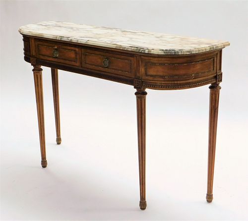 Louis XVI Style Marble Top Demilune Console Table