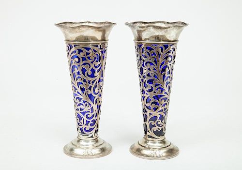 Pair of Graff, Washbourne & Dunn Monogrammed Sterling Presentation Vases