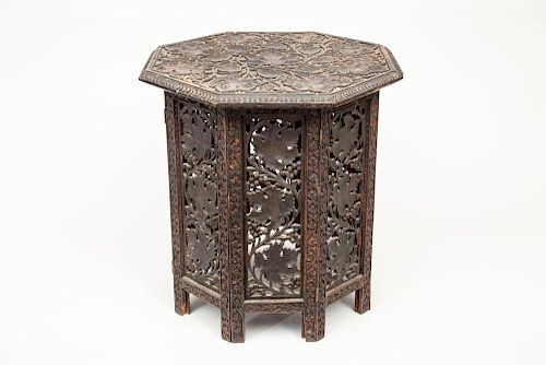 Indian Carved Hardwood Octagonal-Top Table