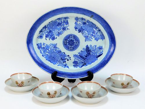 9PC Chinese Export Porcelain Teacup & Plate Group