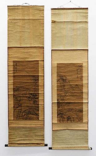2 Chinese Mountainous Landscape Hanging Scrolls