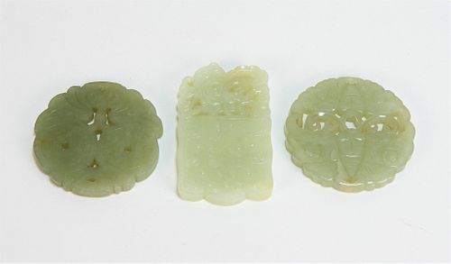 3 Chinese Carved Celadon Hardstone Amulets