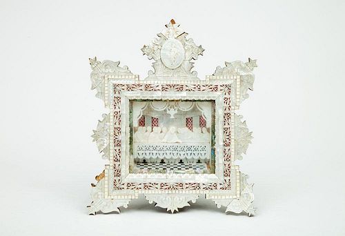 Continental Mother-of-Pearl-Inlaid Shadow Box Frame Enclosing a Depiction of The Last Supper