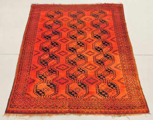 Antique Ersari Red and Navy Geometric Carpet