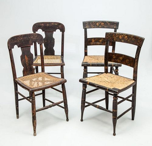 Two Pairs of Federal Black Stained and Stenciled Fancy Chairs