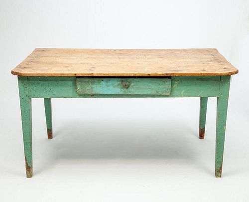 Green Painted and Pine Farm Table