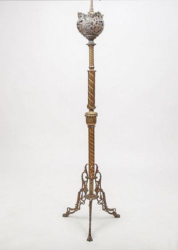 American Victorian Brass Tripod Floor Lamp