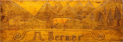 Canadian Carved Wood Sign, 'A. Berner', Early 20th Century
