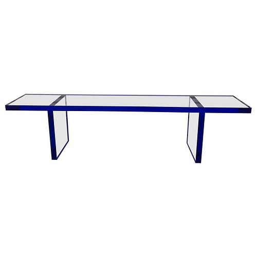 7ft Bench in Deep Blue & Clear Lucite by Cain Modern,