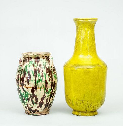 Chinese Yellow-Glazed Pottery Vase and a Sancai-Glazed Vase