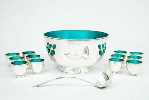 Towle Sterling Silver and Enamel Punch Set, Mid-20th Century