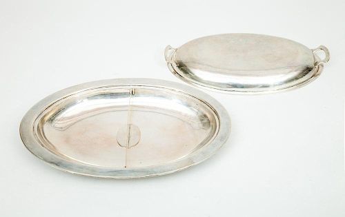 Mexican Sterling Silver Oval Shallow Covered Entrée Dish