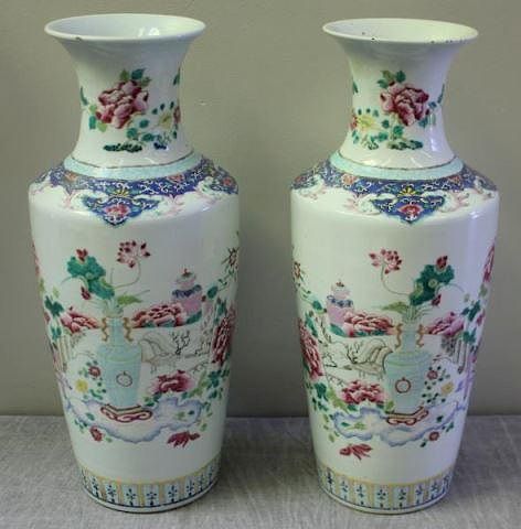Pair of Chinese Enameled Porcelain Vases.