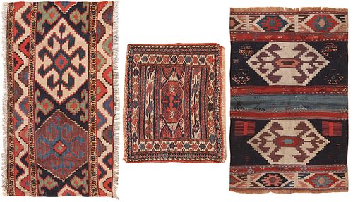 Set of 2 Shahsavan Kilims Panels & Persian Bagface