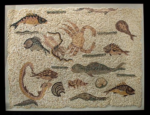 Fine Roman Stone Mosaic w/ Sea Creatures