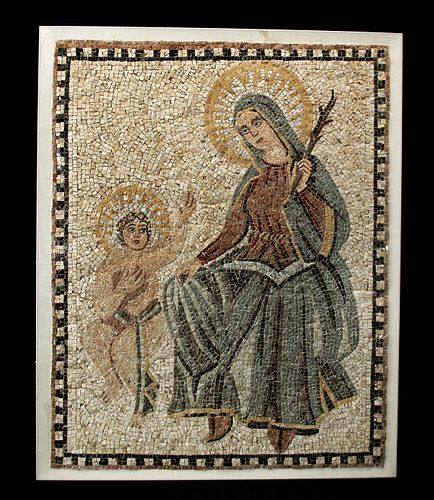 6th C. Byzantine Stone Mosaic w/ Mary & Infant Jesus