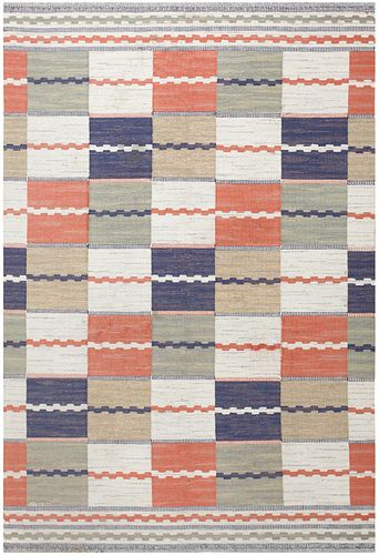 VINTAGE SWEDISH Carpet ," VITA RUTMATTAN" Signed 'AB MMF' , 6 ft 7 in x 9 ft 9 in