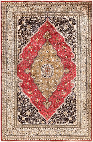Vintage Persian Silk Qum , 4 ft 8 in x 7 ft 3 in