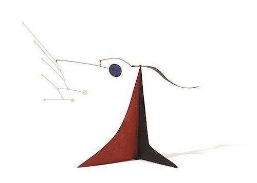 * Alexander Calder, (American, 1898-1976), The Long Brass Tail on Black and Red, 1956