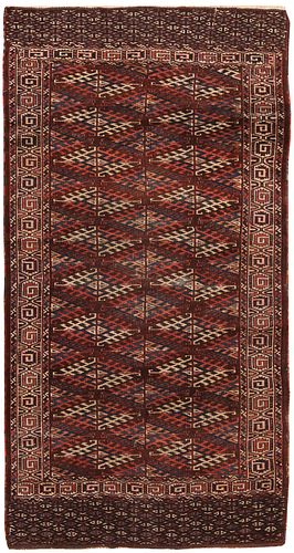 ANTIQUE YAMOUD CARPET , CENTRAL ASIA , 3 ft 9 in x 7 ft 1 in