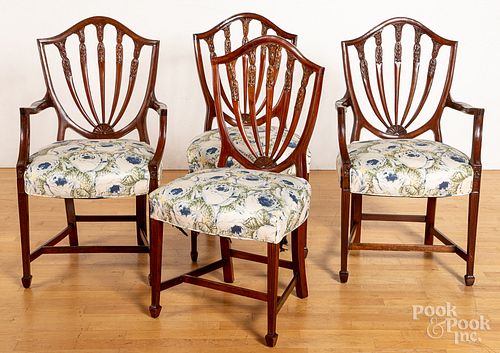 Six Hepplewhite shieldback dining chairs