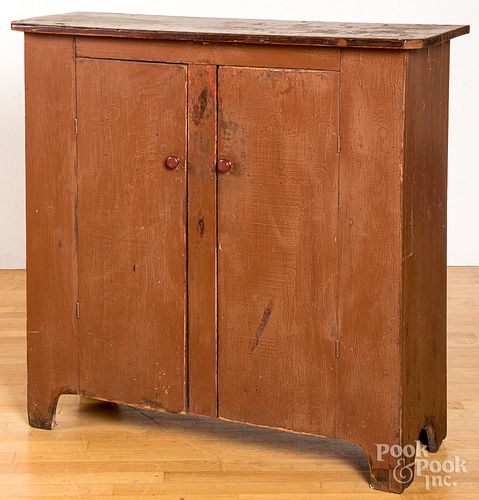 Red stained pine cupboard, 19th c.