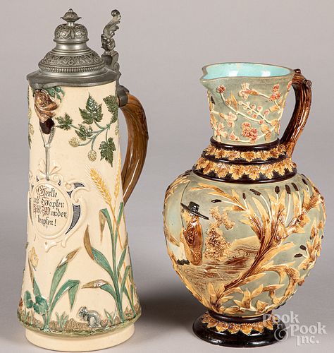 German stein, together with a pottery pitcher