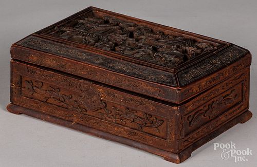 Chinese carved dresser box, etc.