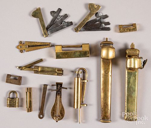 Brass locks, pen cases, bleeders, etc.