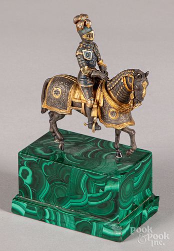 Gilt metal knight on horseback