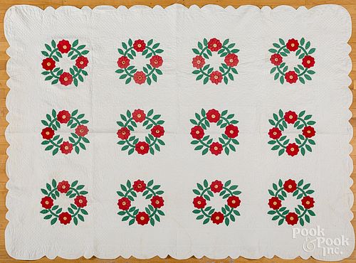 Pair of rose wreath quilts, late 19th c.