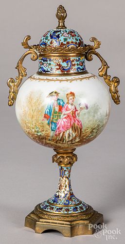 Bronze and enamel mounted porcelain urn