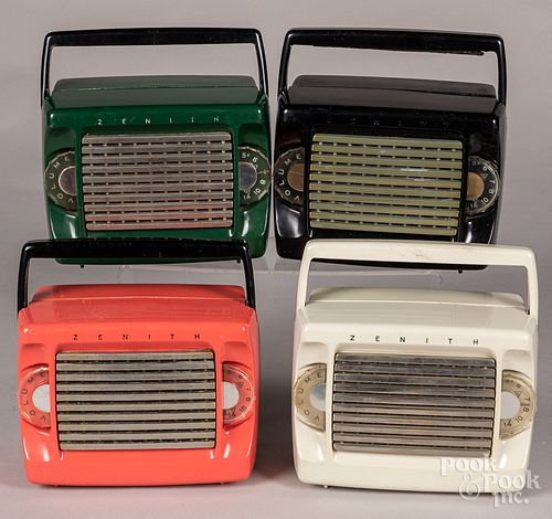 Four Zenith model M403 plastic portable radios