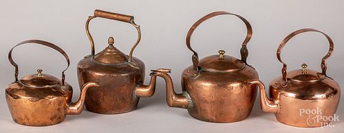 Four early copper kettles, 19th c.