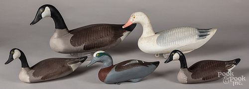 Five Harry Jobes carved and painted duck decoys