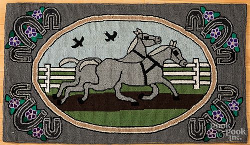 Hooked rug with horses, early/mid 20th c.