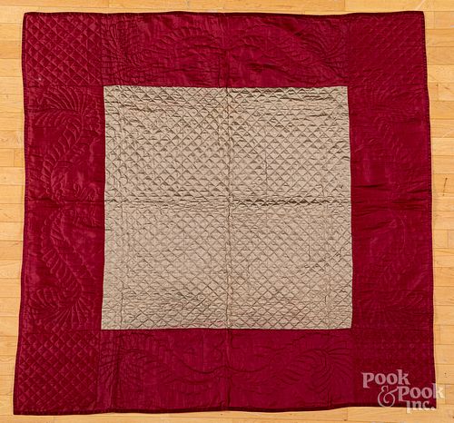 Silk center square youth quilt, dated 1903