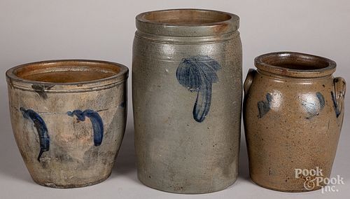 Three Pennsylvania or Virginia stoneware crocks