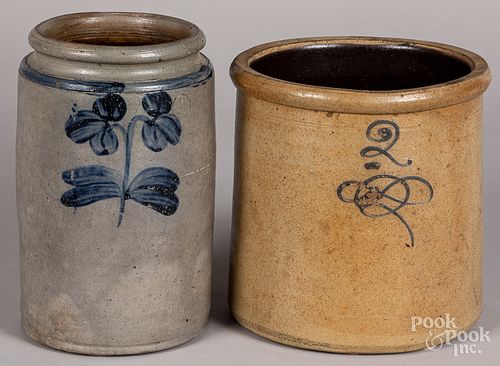 Two cobalt decorated stoneware crocks, 19th c.